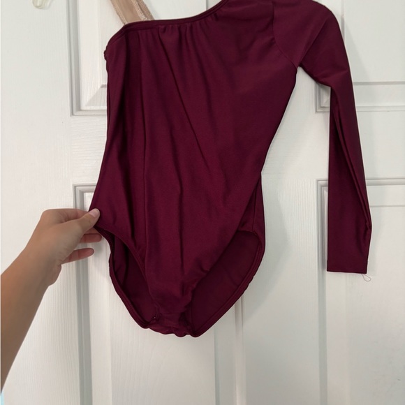 Burgundy Long Sleeve One Shoulder Leotard - Picture 1 of 2